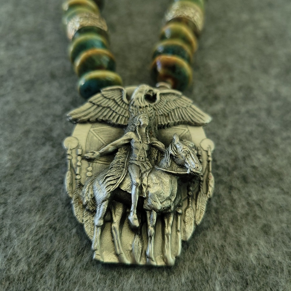 Buckle & Co Native American Indian Horse Eagle Pendant Necklace 24"